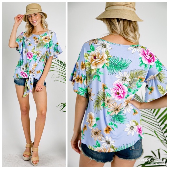 🛍LAST 1! Ruffled Floral Front Tie Top! - Picture 2 of 4